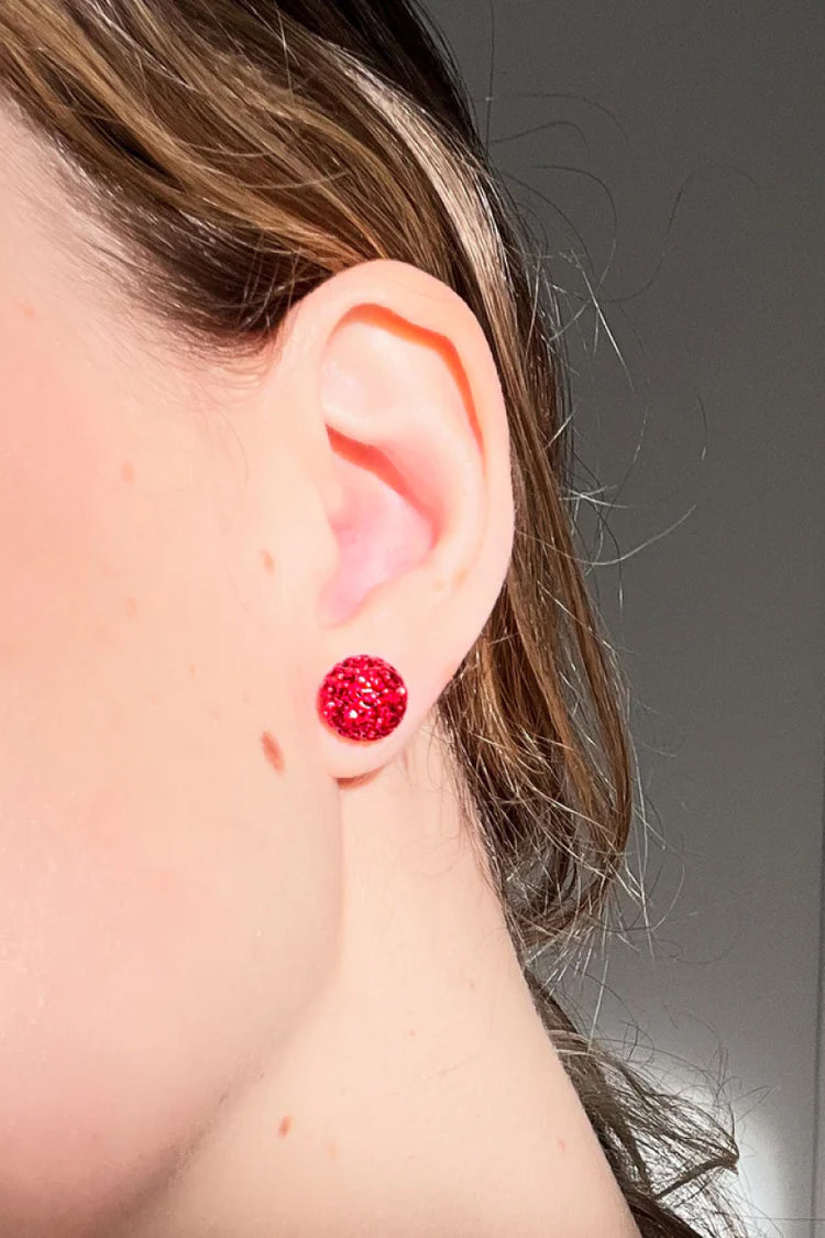 10mm Sparkle Ball Earrings - Red - RED