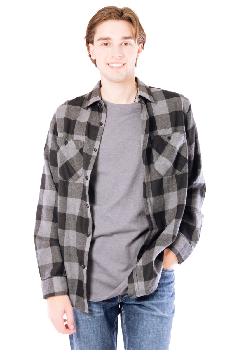 Buffalo Plaid Flannel Shirt  - GRY