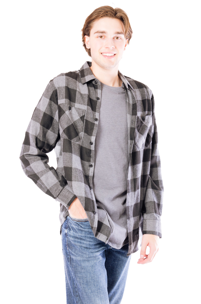 Buffalo Plaid Flannel Shirt  - GRY