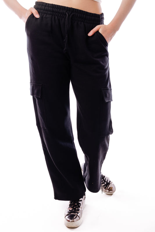 Cargo Wide Leg Sweatpants - BLK