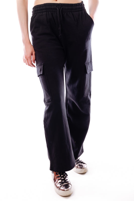 Cargo Wide Leg Sweatpants - BLK