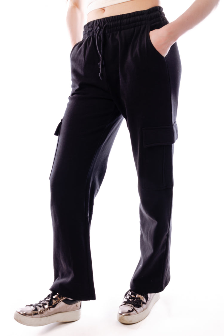 Cargo Wide Leg Sweatpants - BLK