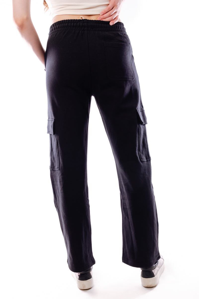 Cargo Wide Leg Sweatpants - BLK