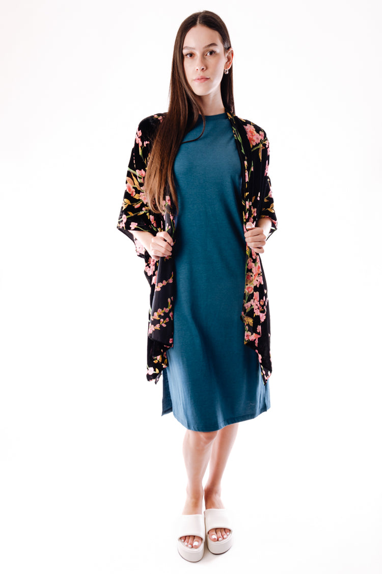 Cherry Blossom Velvet Kimono - BLK