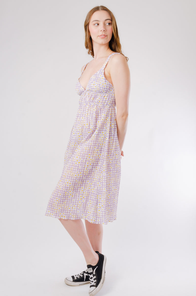 Daisy Gingham Midi Dress - LAV