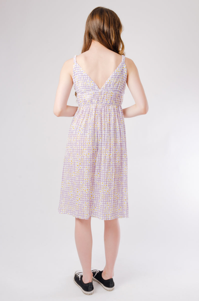 Daisy Gingham Midi Dress - LAV