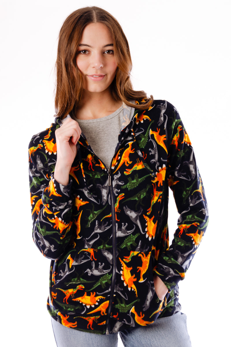 Dinosaur Zip-Up Hoodie - BLK