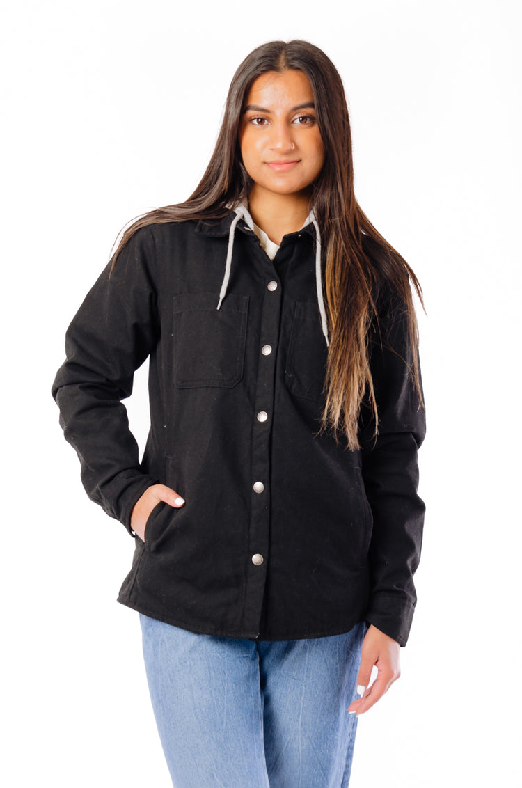 Duck Hooded Shirt Jacket - BLK