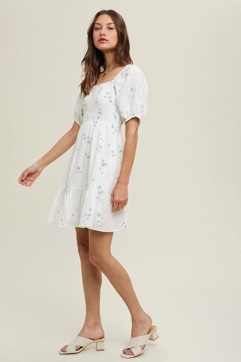 Embroidered Floral Mini Dress - CRM