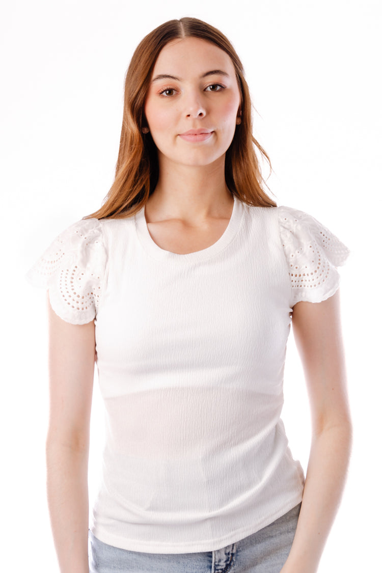 Eyelet Sleeve Top - WHT