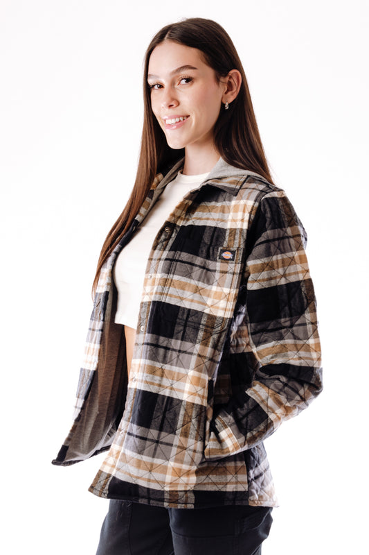 Flannel Hooded Shirt Jacket - BLK