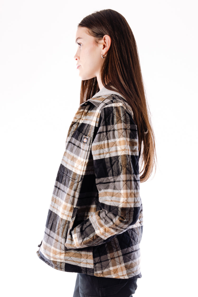 Flannel Hooded Shirt Jacket - BLK