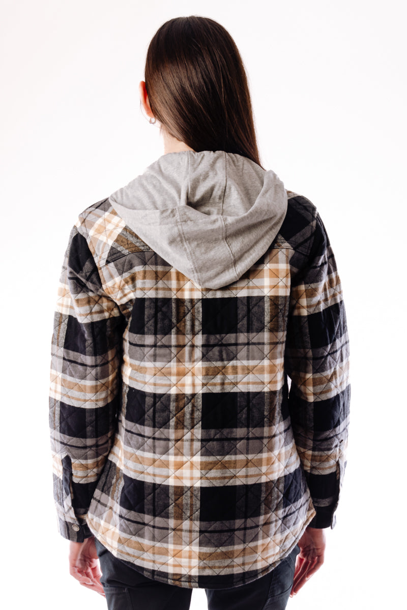 Flannel Hooded Shirt Jacket - BLK