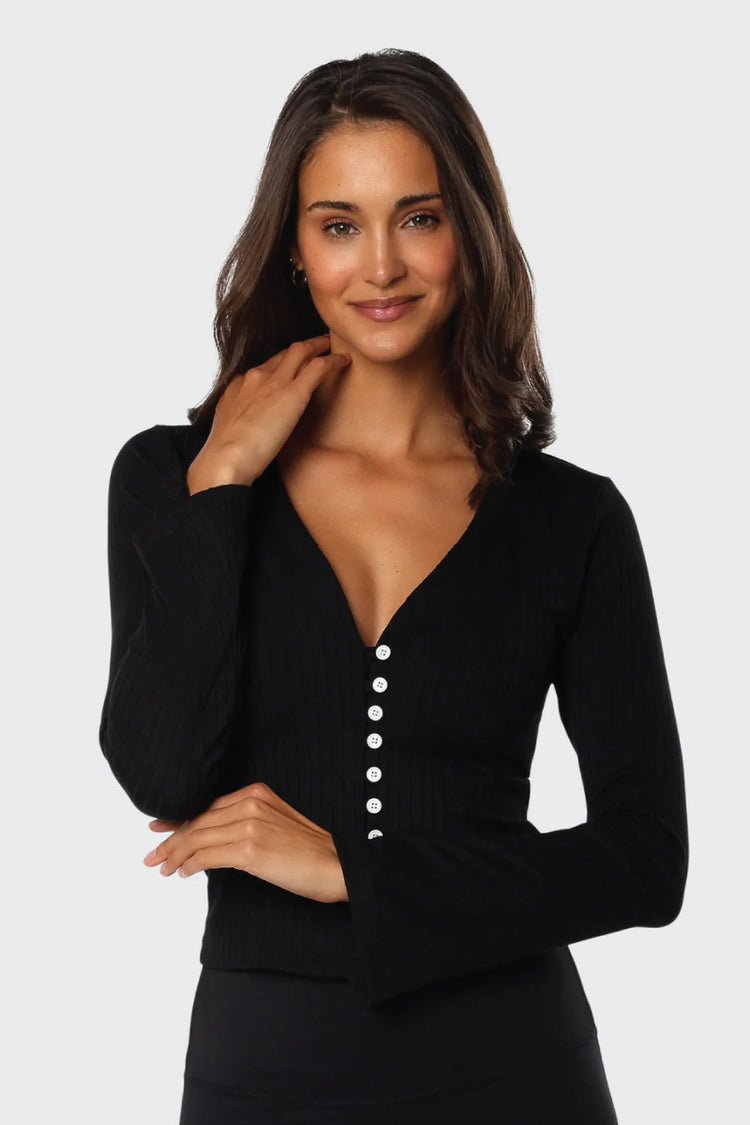 Flared Cuff Long Sleeve Shirt - BLK