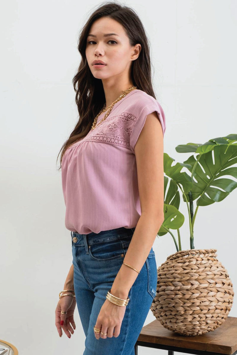 Floral Eyelet Top - PNK