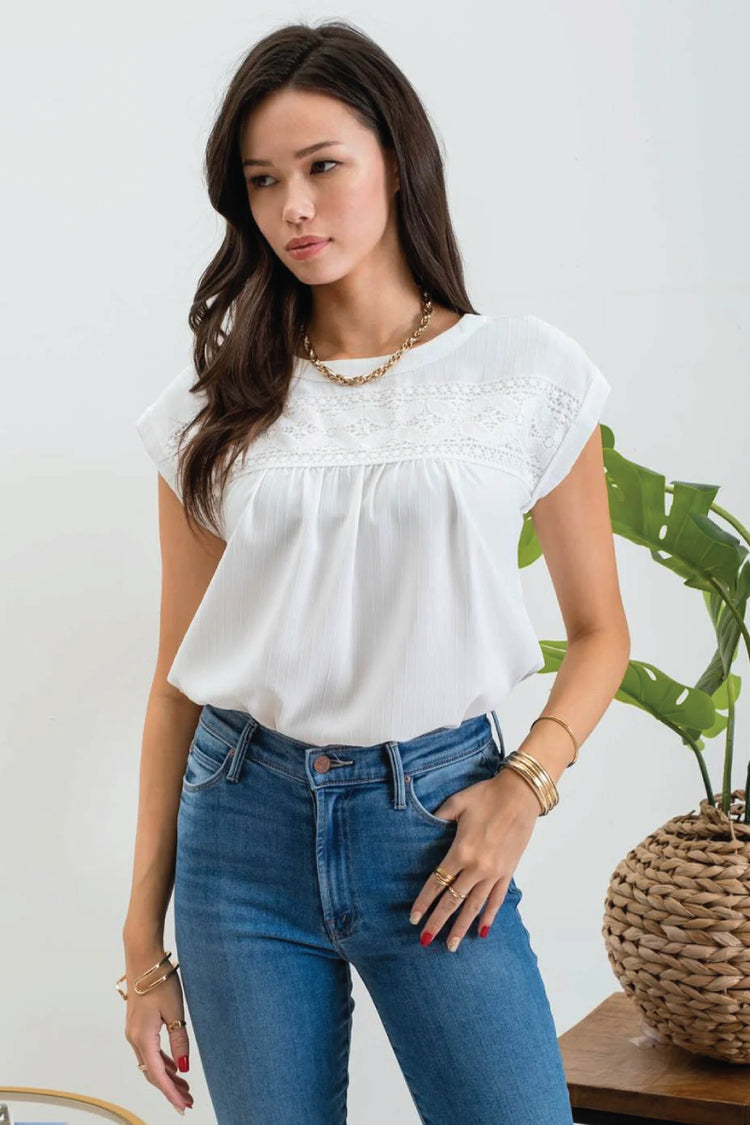 Floral Eyelet Top - WHT