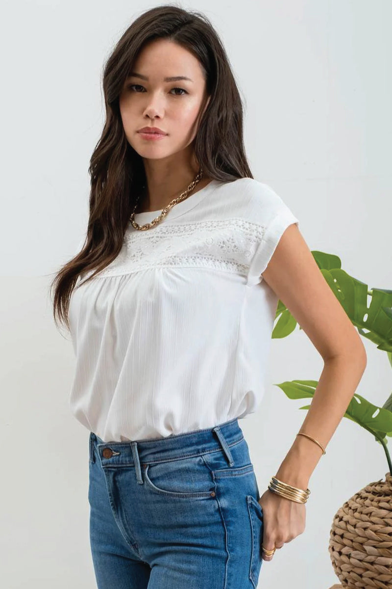 Floral Eyelet Top - WHT