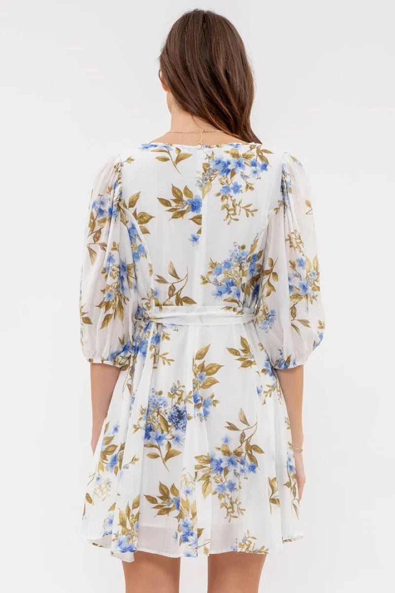 Floral Peasant Sleeve Mini Dress - IVR