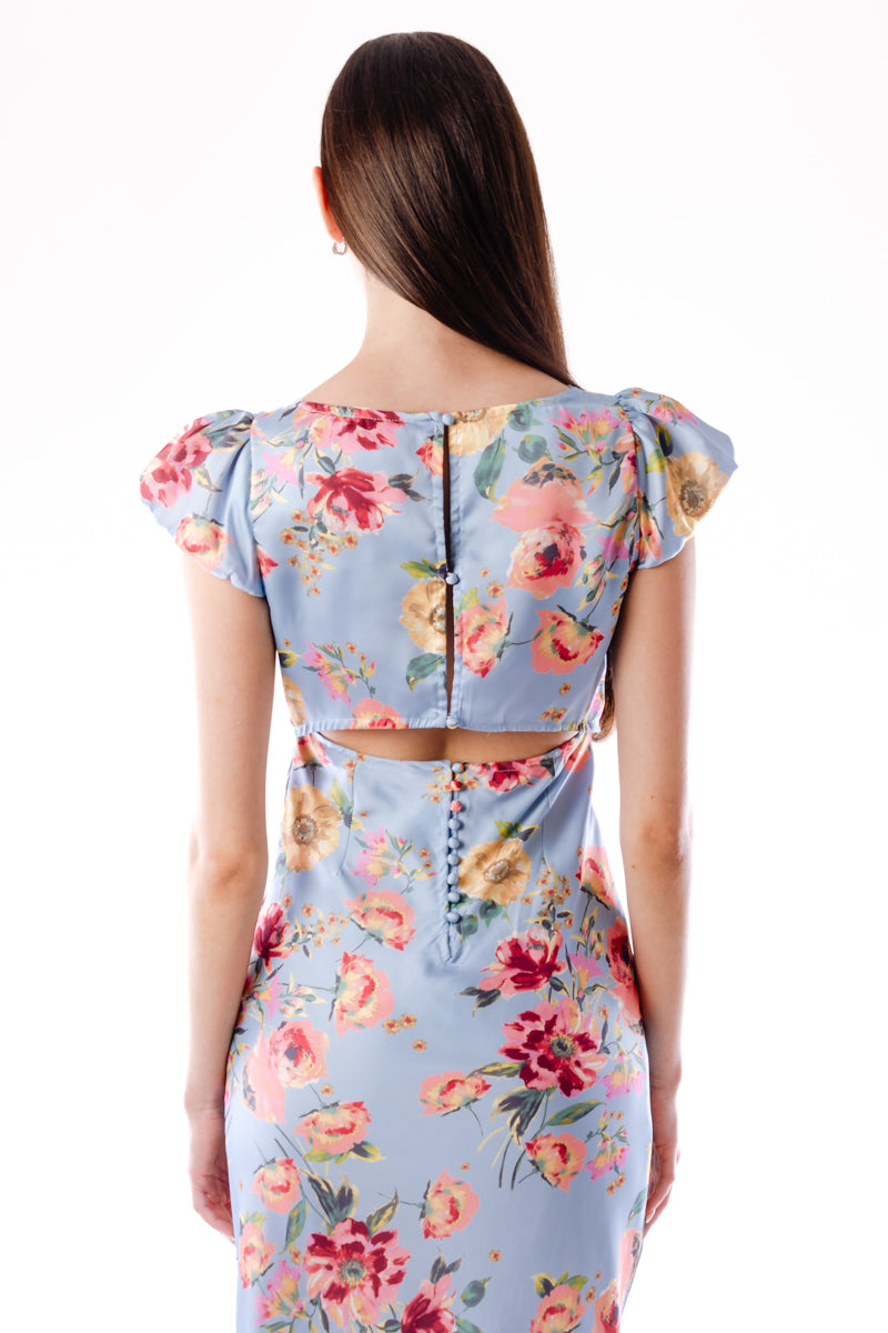 Floral Satin & Lace Dress - BLU