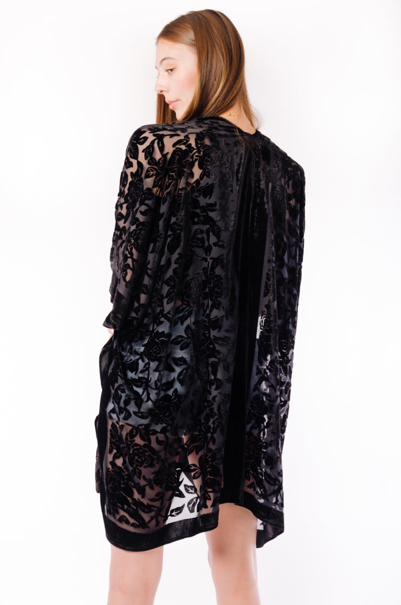 Floral Velvet Kimono - BLK