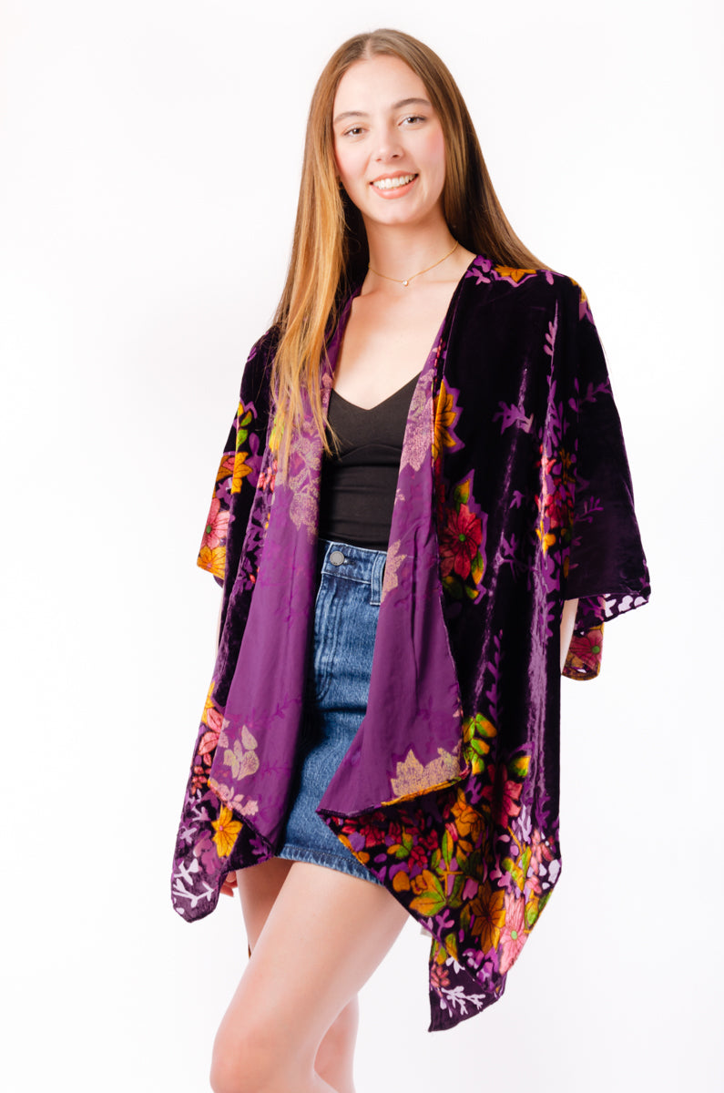 Floral Velvet Kimono - PUR