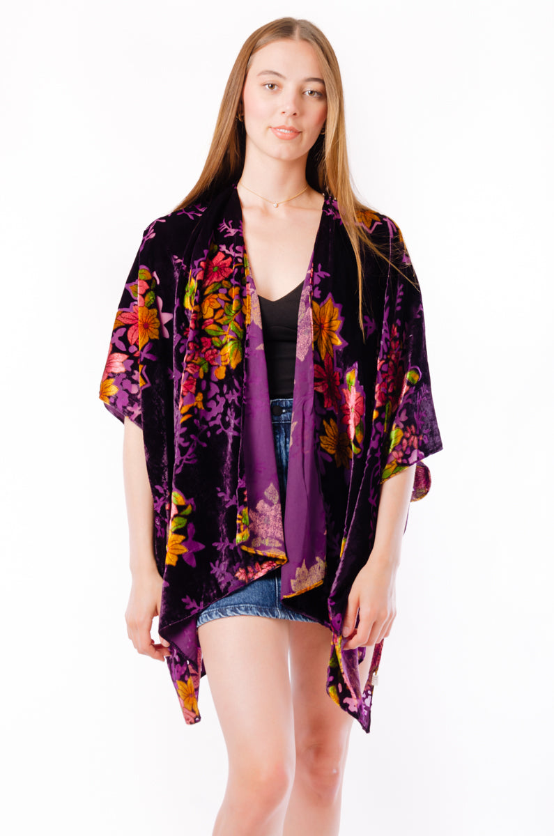 Floral Velvet Kimono - PUR