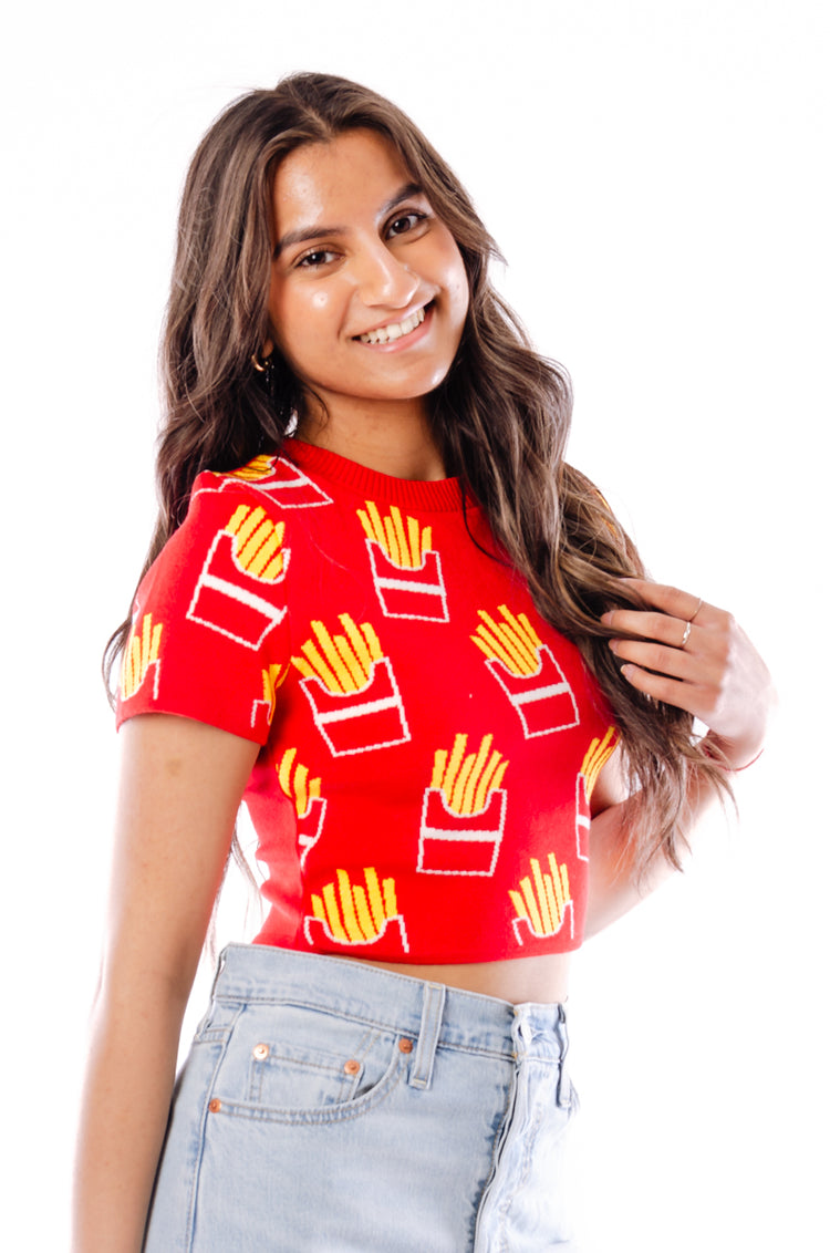 French Fries Crop Tee - RED