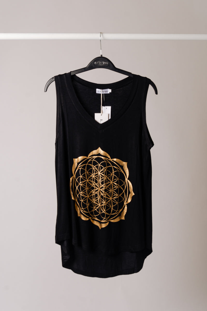 Gold Seed Of Life Flowy Tank - BLK