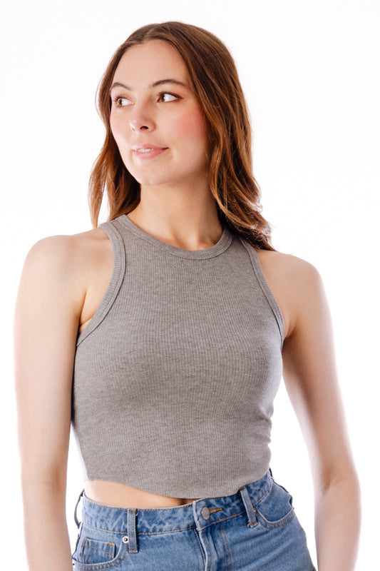 Halter Racer Crop Tank - GRY