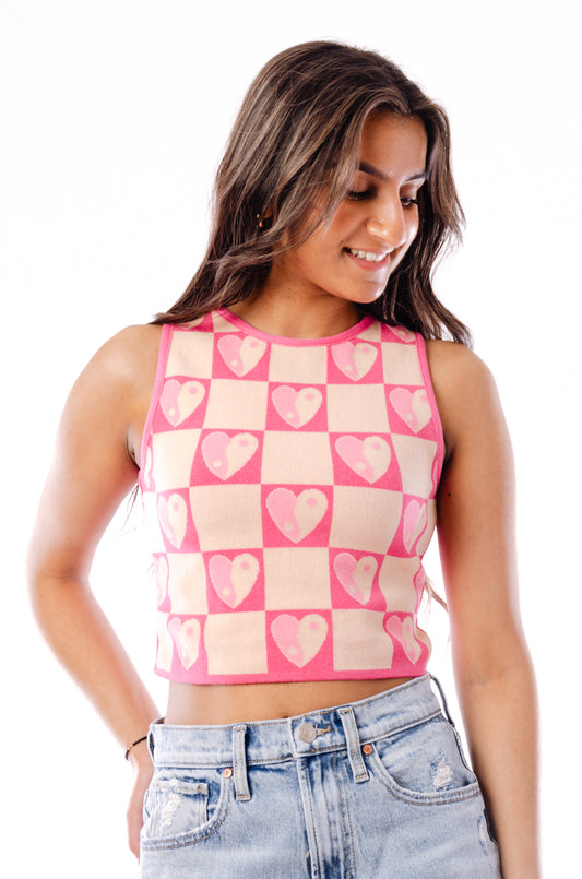 Hearts Checkered Vest - PNK