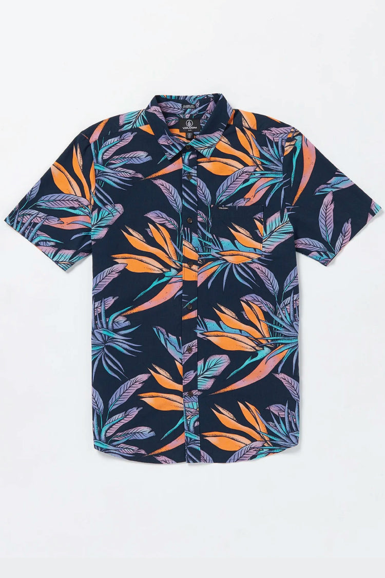 Indospray Floral Short Sleeve Shirt - NVY