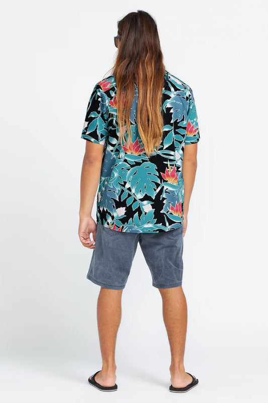 Leaf Pit Floral Short Sleeve Shirt - BLK