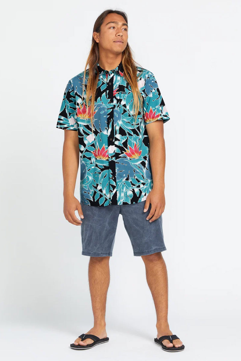 Leaf Pit Floral Short Sleeve Shirt - BLK