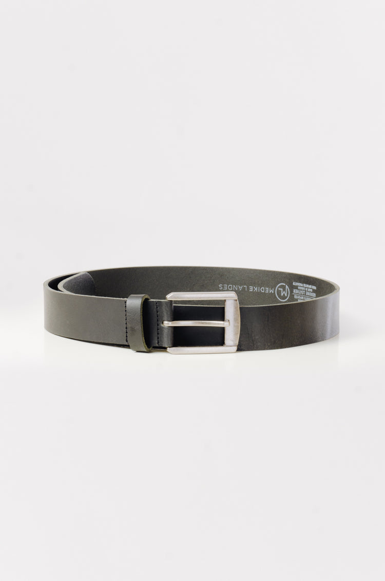 Leather Belt with Nickel Buckle - BLK