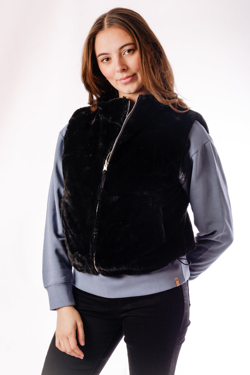 Lessie Fur Taffeta Vest - BLK