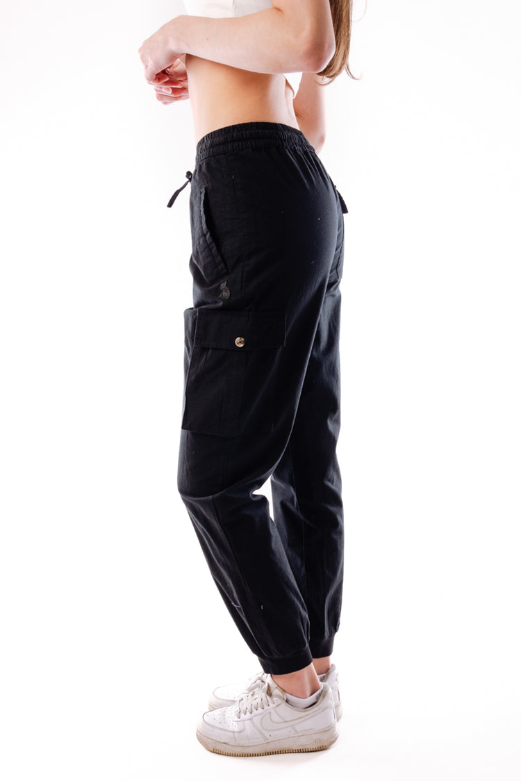 Linen Cargo Pants - BLK