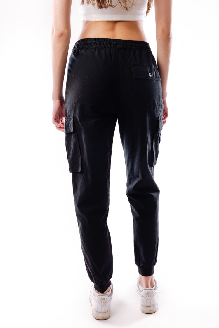 Linen Cargo Pants - BLK