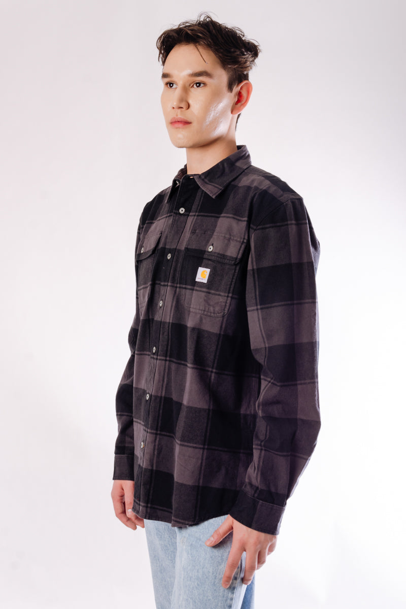 Loose Fit Heavy Plaid Flannel Shirt - BLK