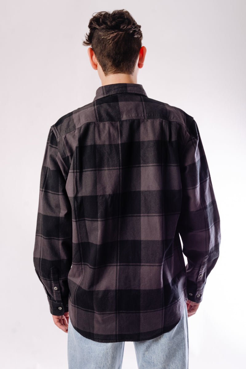 Loose Fit Heavy Plaid Flannel Shirt - BLK