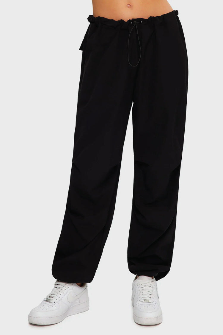 Low Cut Baggy Parachute Pants - BLK