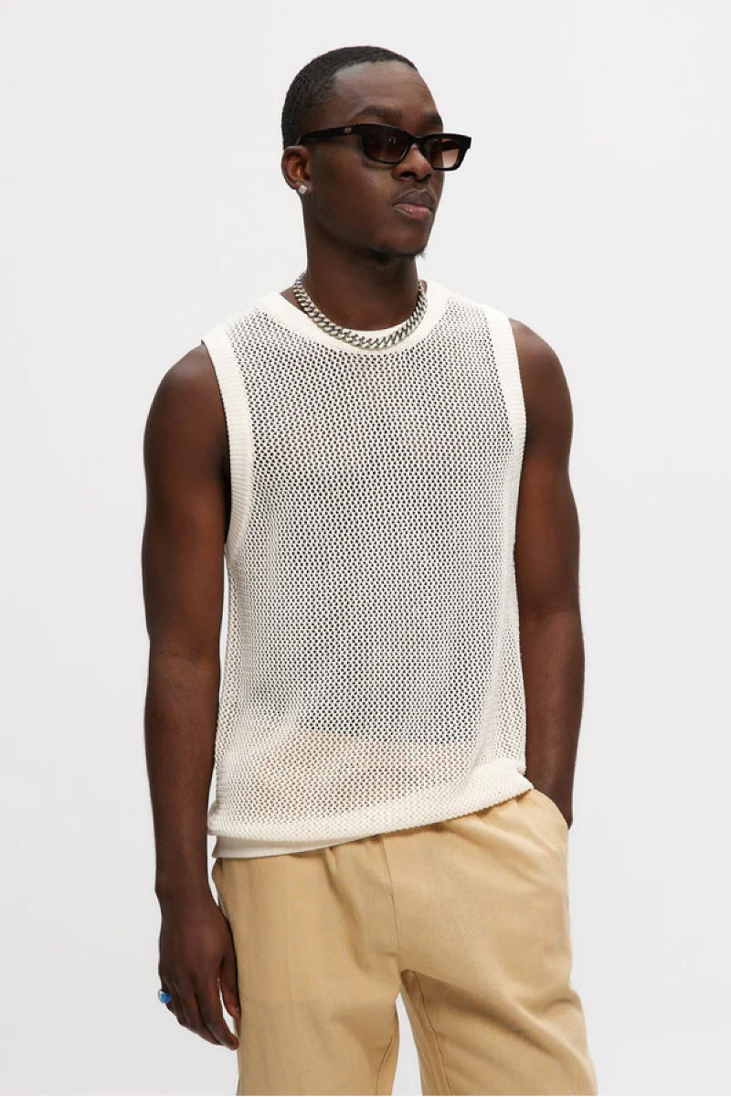 Mesh Knitted Tank Top - WHT