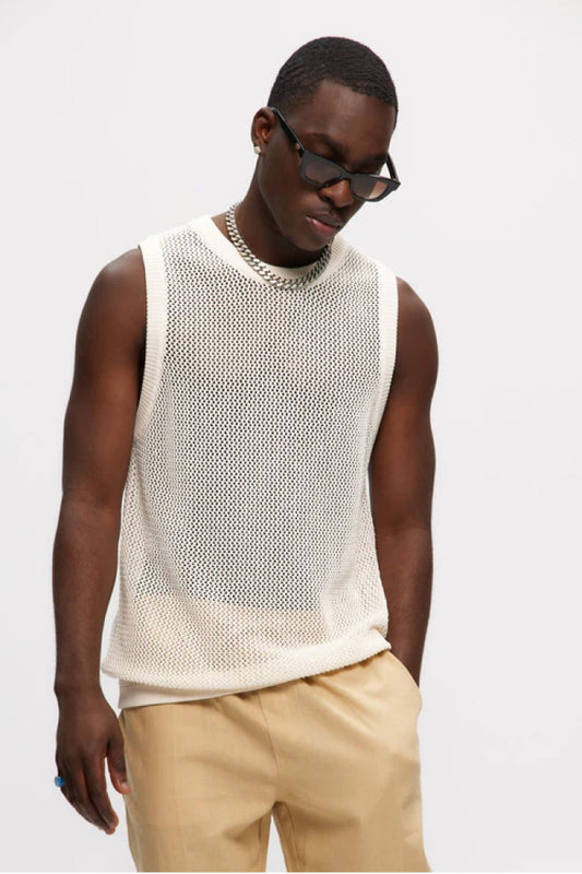 Mesh Knitted Tank Top - WHT