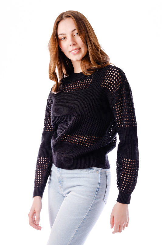 Pamela Open Knit Sweater - BLK