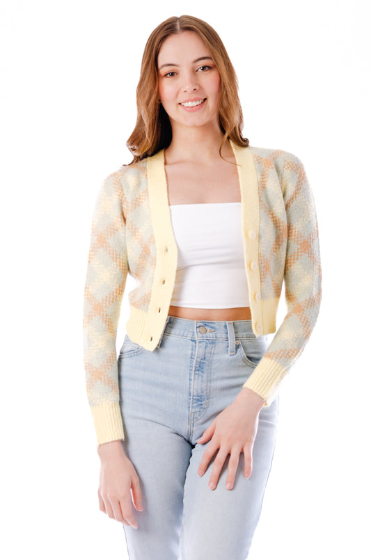 Pastel Plaid Cardigan - YEL