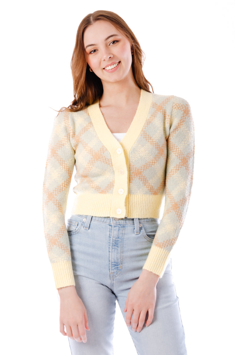 Pastel Plaid Cardigan - YEL