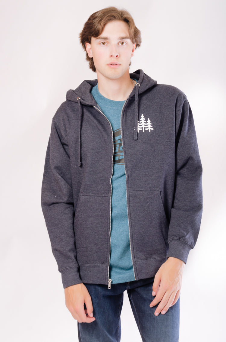 Unisex Pines Zip Up Hoodie - NVY