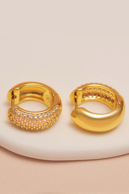 Puff Pave Reversible Hoop Earrings - GLD