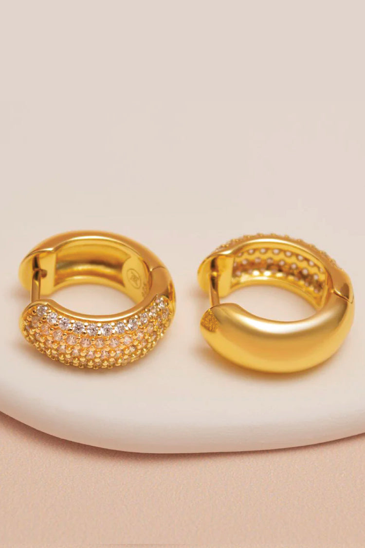 Puff Pave Reversible Hoop Earrings - GLD