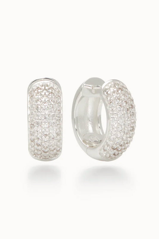 Puff Pave Reversible Hoop Earrings - SIL