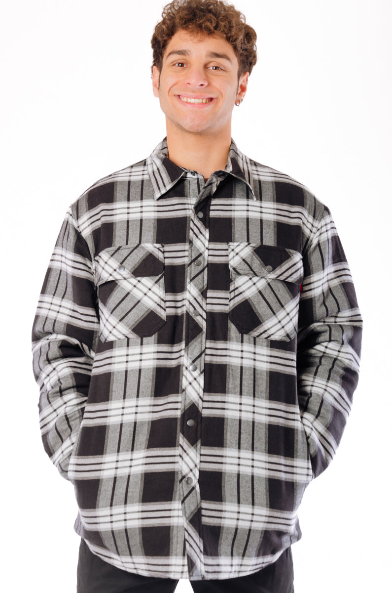 Quilt Lined Flannel Shirt Jacket - BLK